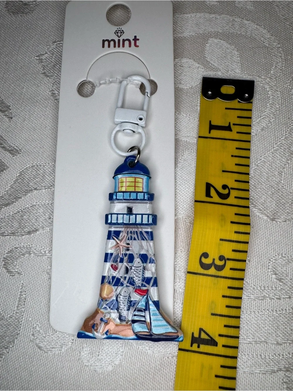 New MINT Blue Lighthouse Keychain Zipper Pull Charm